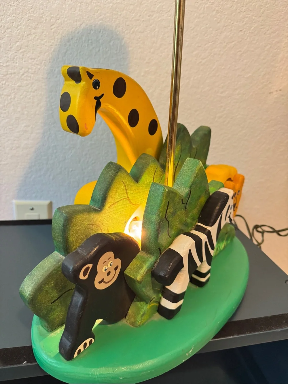 Wooden Nursery Table Lamp With Night Light Jungle Animals Zoo Lamp Preowned